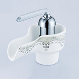 陶瓷杯型青花瓷印花蓝白格吊花方把手瀑布釉质面盆洗手盆浴缸龙头