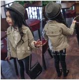 2016春装新款韩版女童童装休闲双排扣短款风衣外套春季儿童开衫