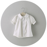 2016年春季童装女童韩版学院风公主白色衬衫百褶袖童装短袖衬衫