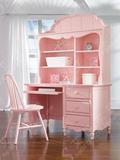 定制欧式家具 实木家具 美式儿童粉色书桌带书架 学习桌 电脑桌