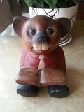 泰国 工艺品 实木纯手工泰迪熊木头熊读书朗 隔板摆件 创意礼物