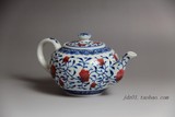 青花釉里红缠枝茶壶 景德镇精品仿古瓷器茶具茶壶 釉下彩品茗实用