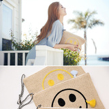 韩国夏季新款可爱笑脸流苏草编包海边度假沙滩手工编织包手拿包女