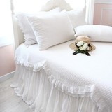 韩国代购 韩式浪漫白色花边衍缝夏用空调被三件套薄被1.8床上用品