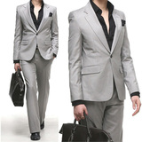 意大利格调男士商务宴会浅灰色西装职场精英高品质西服套装两件套