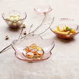 餐花饮露。日式料理碟子 樱花瓣蘸酱料调味碟 粉色小号玻璃碗餐具
