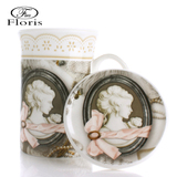 floris 欧式复古马克杯带盖骨瓷茶杯办公杯陶瓷杯子水杯茶漏包邮