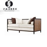 新中式沙发 休闲客厅家具样板房实木简约卡座会所酒店定制家具
