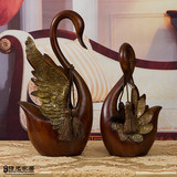 中式仿红木树脂工艺品家居饰品摆件婚庆用品结婚礼物创意情侣天鹅