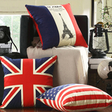 超棉麻亚麻美式床头沙发汽车办公室椅子米字旗国旗抱枕靠垫套