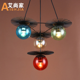 北欧个性美式复古彩色魔豆吊灯工业风铁艺玻璃圆球三头餐厅客厅灯