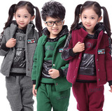 童装 女童2013秋冬装儿童韩版运动三件套加绒加厚宝宝大卫衣套装