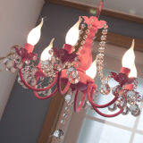 韩式粉色水晶吊灯公主女孩卧室灯 地中海田园儿童房客厅餐厅吊灯