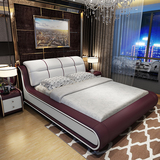 简约现代真皮双人床1.8米1.5米婚床软包床真皮软床储物床卧室床