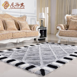 现代客厅地毯 卧室地毯 欧式地毯 黑白方格图案地毯 沙发茶几垫