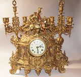 西洋古董 全铜 老钟表 机械机芯 带对烛台 收藏 品相完好