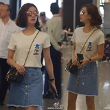 刘诗诗明星同款女装2016夏季新款T恤牛仔短裙子时尚套装两件套女