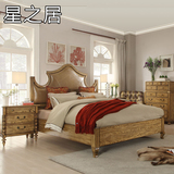 美式实木床双人床1.8米 皮艺软靠背床现代简约法式乡村婚床白蜡木