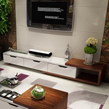 现代可伸缩电视柜烤漆电视柜 胡桃木纹客厅家具简约组合地柜