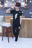 2016青少年休闲套装男士夏季短袖T恤修身韩版薄款长裤运动潮学生