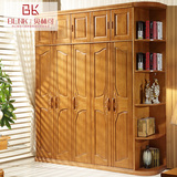 转角衣柜 橡木衣柜全实木组装大衣橱3 4 5 6门木质卧室家具带顶柜
