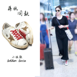 GoldenGoose蒋欣同款真皮白鞋韩国代购做旧星星鞋粉色系带板鞋