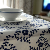 现代新中式古典中国风青花瓷棉麻餐桌布茶几布台布盖布垫布