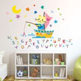 卡通儿童房可移除墙贴纸早教英文字母房间装饰墙壁贴画 小猫钓鱼