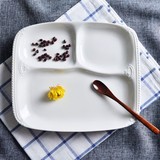 宝宝早餐盘分格餐盘 纯白陶瓷西餐盘子水果点心盘蛋糕盘分隔菜盘