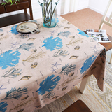 海洋系列桌布棉麻海草海螺餐桌盖布艺术茶几布电视沙发布