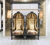 欧式新古典公主椅子实木雕花单人高背沙发酒店餐厅影楼形象鸟笼椅