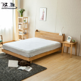北欧简约橡木实木床创意插座双人床1.8米1.5米日式床宜家卧室家具