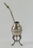 西洋古董/收藏品 - 欧洲红铜镀银刻花马黛茶壶