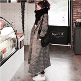 韩版秋冬季大衣女士超长款一粒扣条纹修身茧型女式加厚毛呢外套潮