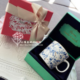 【现货】日本代购 afternoon tea 小清新树枝与鸟金边马克杯 蓝红