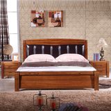 胡桃木床实木床真皮靠背双人床1.8米1.5米头层牛皮软靠床卧室家具