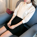 春秋新款2016韩版女装宽松大码气质灯笼袖白衬衫女中袖显瘦衬衣女
