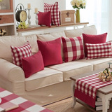 酒红色纯色格子抱枕套 含芯 高品质沙发靠垫汽车靠枕纯棉腰枕加厚