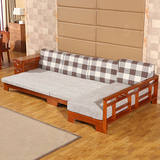 实木沙发床推拉两用贵妃转角组合现代中式水曲柳客厅家具木头沙发