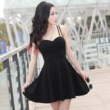 韩国高端复古优雅小黑裙礼服抹胸露背吊带连衣裙海边度假短裙女装