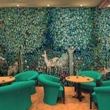 复古热带绿色树林森林墙纸餐厅客厅酒店KTV壁纸手绘动物大型壁画