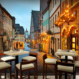 3D立体欧式街景彩绘壁纸咖啡馆休闲网咖酒店大堂背景墙纸大型壁画