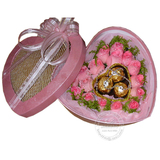 精品戴安娜粉玫瑰费列罗巧克力心形礼盒装上海鲜花北京南京全国花