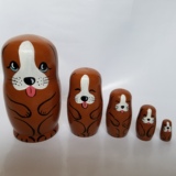 新款手工绘制小狗木质套娃5层俄罗斯套娃外贸创意动物套娃系列