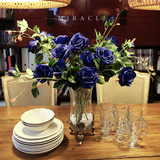 H0106蓝色妖姬玫瑰仿真花 绢花 假花 装饰花 欧式客厅餐桌花