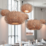 创意鸟窝鸟巢吊灯个性餐厅藤条编织吊灯木质复古东南亚时尚创意