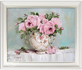 查理夫人 简欧法式玄关油画手绘 餐厅装饰画美式花卉静物油画667