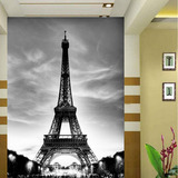 大型墙纸壁画欧式客厅玄关无缝墙布时尚壁纸黑白复古埃菲尔铁塔