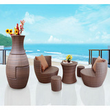 户外藤椅茶几三件套庭院酒店室外创意小阳台休闲藤编桌椅组合花瓶
