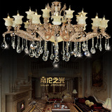 现代简约欧式别墅客厅餐厅卧室全铜天然玉石双层两层水晶吊灯